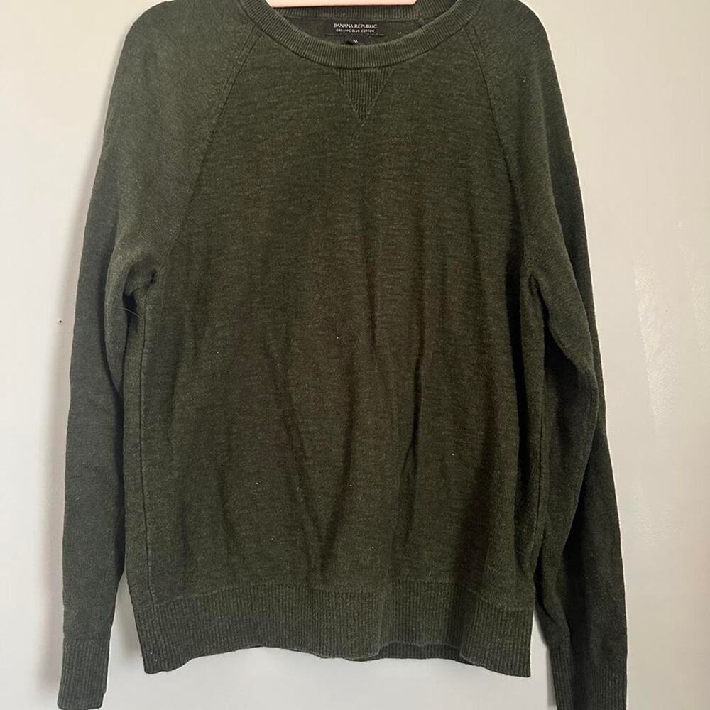 Banana Republic Organic Slub Cotton Sweater Womens M Dark Olive Green Crewneck